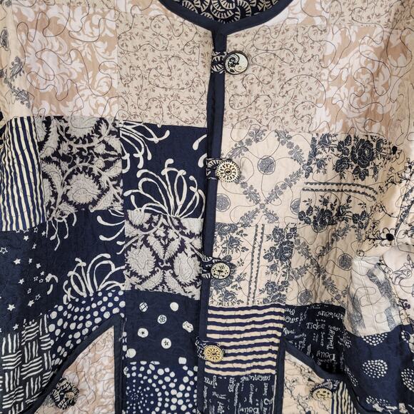 Vintage quilt patchwork coat Size XL black and tan Grandmacore Retro Cottage - Picture 4 of 9